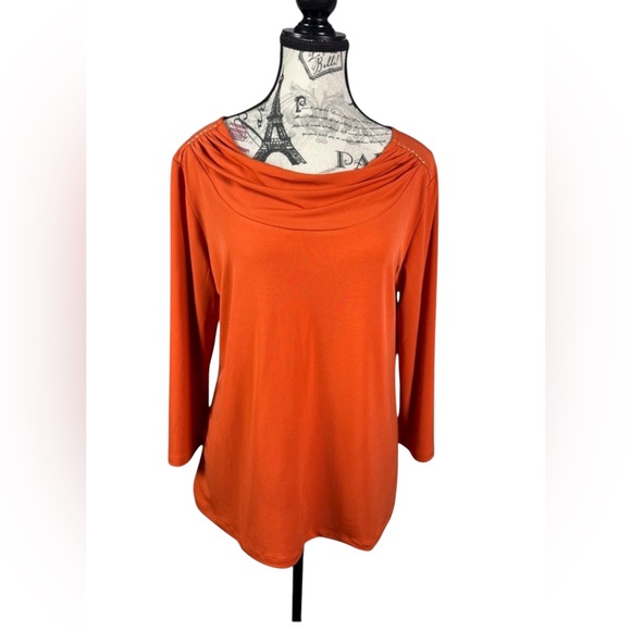 Allison Daley Tops - Allison Daley Burnt Orange W/ gold beading Long Sleeve Draped Neck Blouse size M